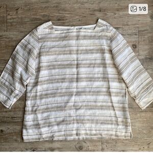 L.L. Bean Striped Linen Top Size L